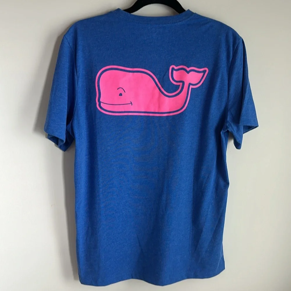 Vineyard Vines Whale TShirt - Blue with Neon Pink Whale - Picture 1 of 4